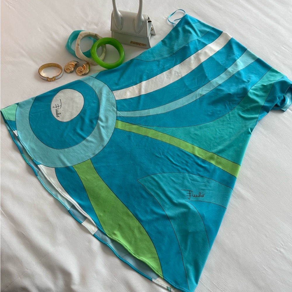 Emilio Pucci Blue and Green Silk Scarf
